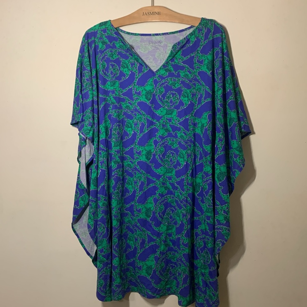 Lily Pulitzer Tunic Shirt Blue Green Elephant